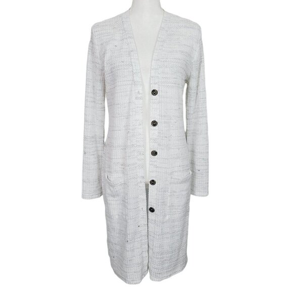 nine britton Sweaters - Nine Britton Sz Small Duster Cardigan Off White Full Button Up Ultra Soft EUC